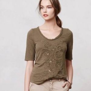 Anthropologie French Knot Scoopneck by Meadow Rue in Olive Size Small
